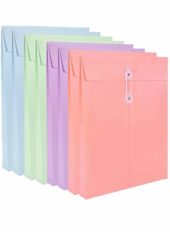 A4 Folder, Plastic Expandable Envelope Document Bag with String Tie Closure , Large Capacity Information Bag for Home Office School 8pcs, 4 Colors