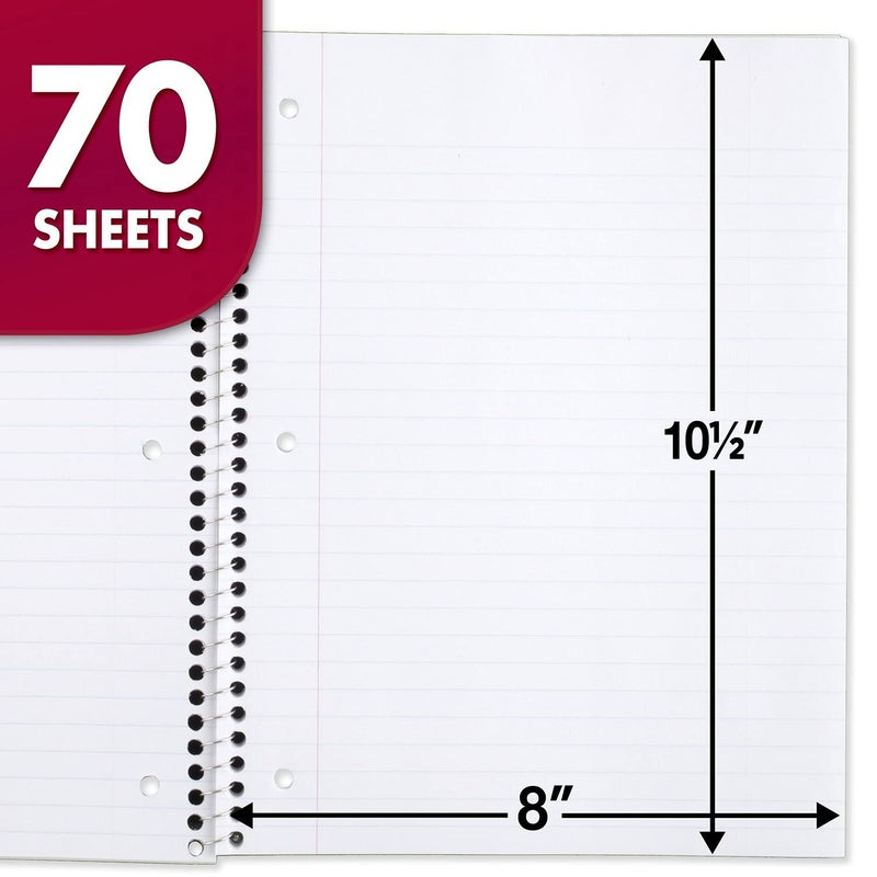 Mead Spiral Notebook, 24 Pack, 1 Subject, Wide Ruled Paper, 7-1/2" x 10-1/2", 70 Sheets per Notebook, Colors Will Vary (930203-ECM25) - Image 2