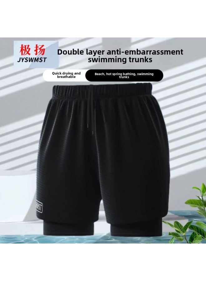 إسكدنيا طقم ملابس سباحة للرجال 2023 مقاس كبير بطبقة مزدوجة سريعة الجفاف شورت سباحة للرجال مضاد للإحراج - اللون: 80818+813 ملابس سباحة بالإضافة إلى شورت سباحة - - Image 2