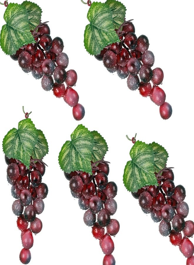 Bairdish عناقيد عنب مطاطي أحمر من بيرديش (5 عناقيد) - عنب صناعي واقعي - فاكهة صناعية مثالية للحفلات، الحانات، الخزائن، ديكور المنزل والحديقة، دعائم التصوير (24 حبة، طول 6.5 بوصة) - Image 1