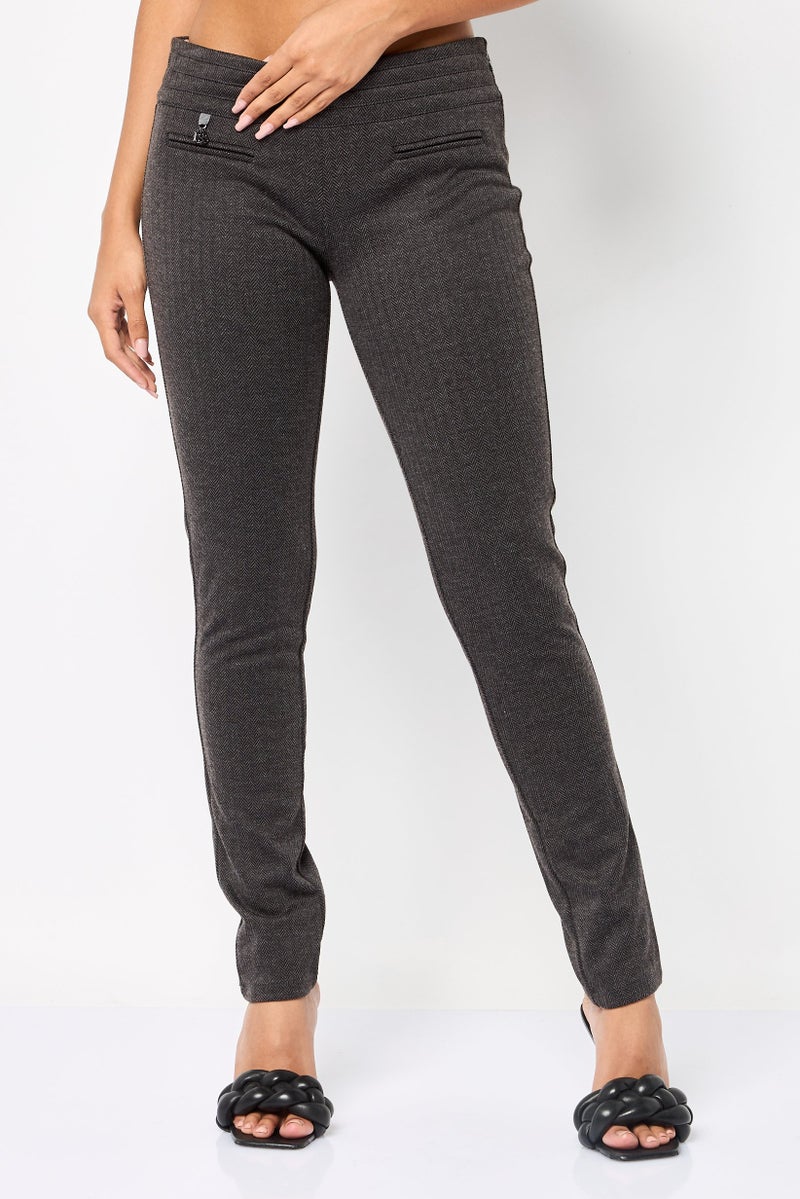 Harmont & Blaine Women Skinny Fit Textured Straight Pants,  Taupe - Image 1