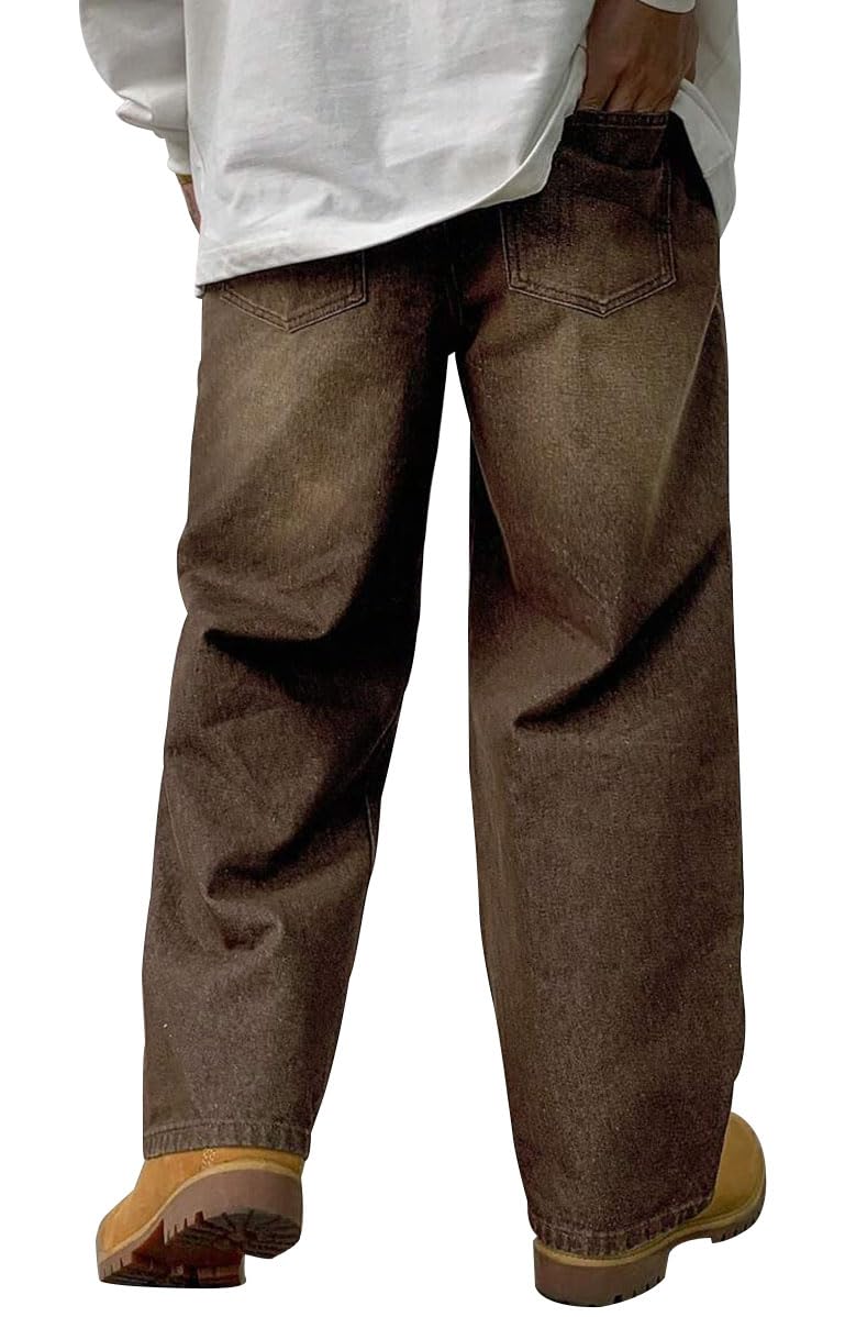 HUNGSON Mens Baggy Jeans for Men Women Y2k Skater Vintage Plain Pants Casual Wide Leg Jeans Loose Fit Denim Jeans Brown - Image 2