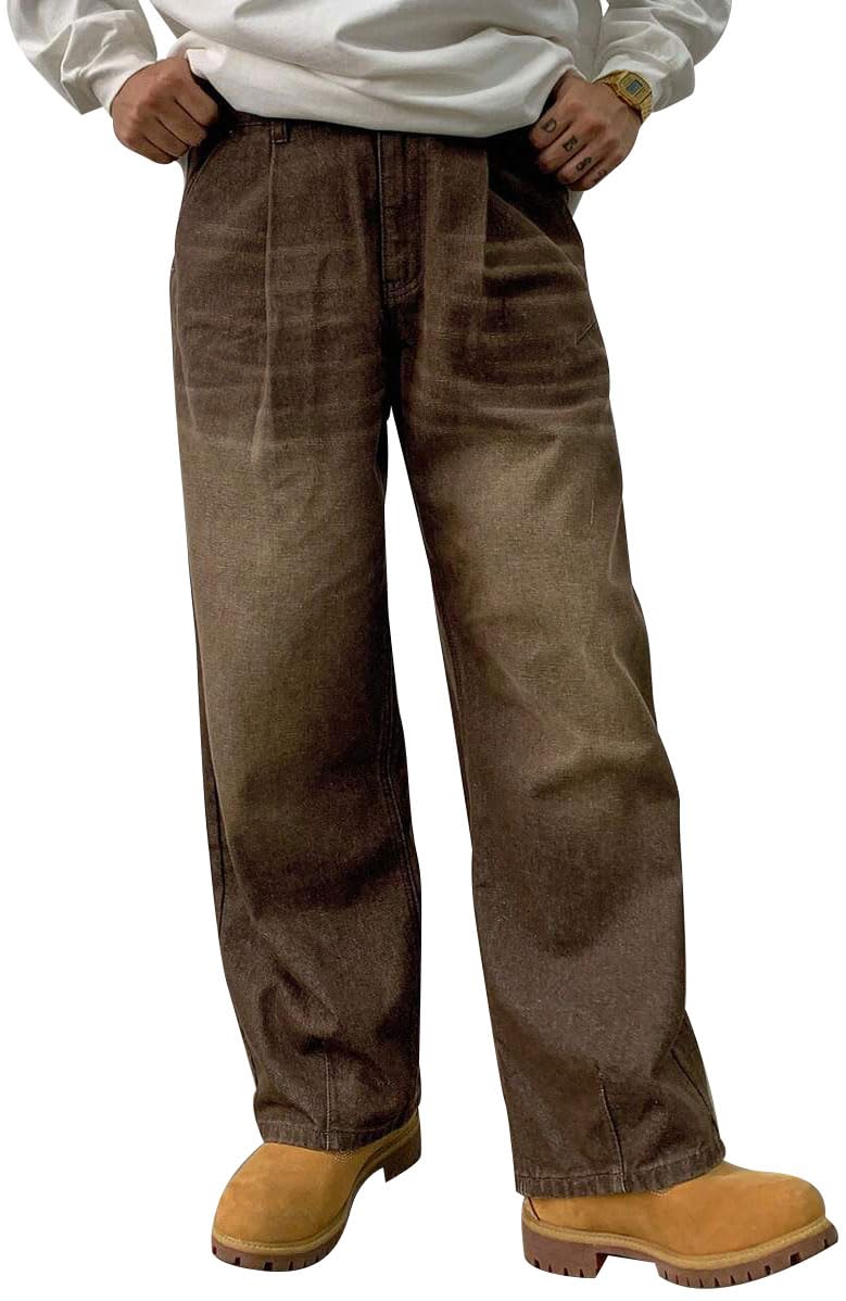 HUNGSON Mens Baggy Jeans for Men Women Y2k Skater Vintage Plain Pants Casual Wide Leg Jeans Loose Fit Denim Jeans Brown - Image 5