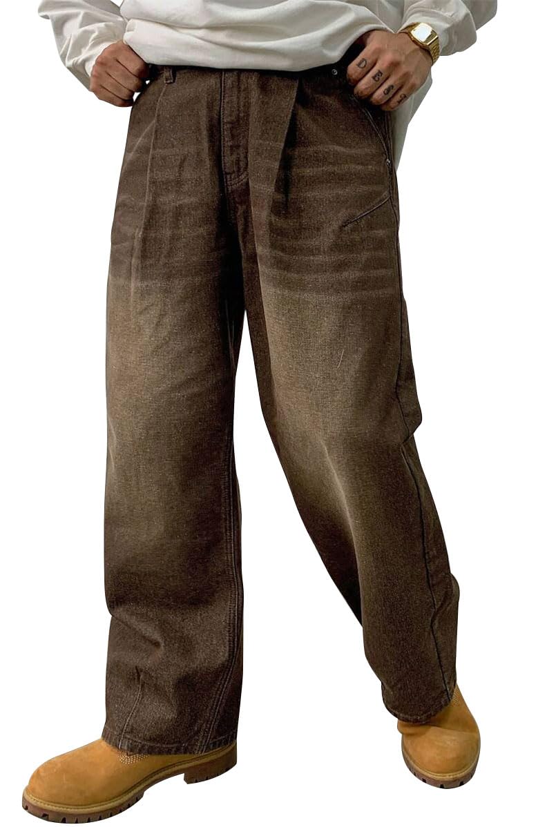 HUNGSON Mens Baggy Jeans for Men Women Y2k Skater Vintage Plain Pants Casual Wide Leg Jeans Loose Fit Denim Jeans Brown - Image 3