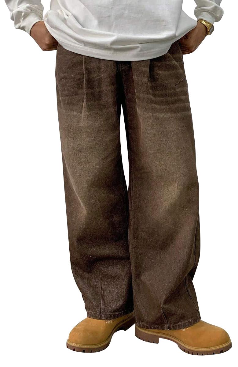 HUNGSON Mens Baggy Jeans for Men Women Y2k Skater Vintage Plain Pants Casual Wide Leg Jeans Loose Fit Denim Jeans Brown - Image 1