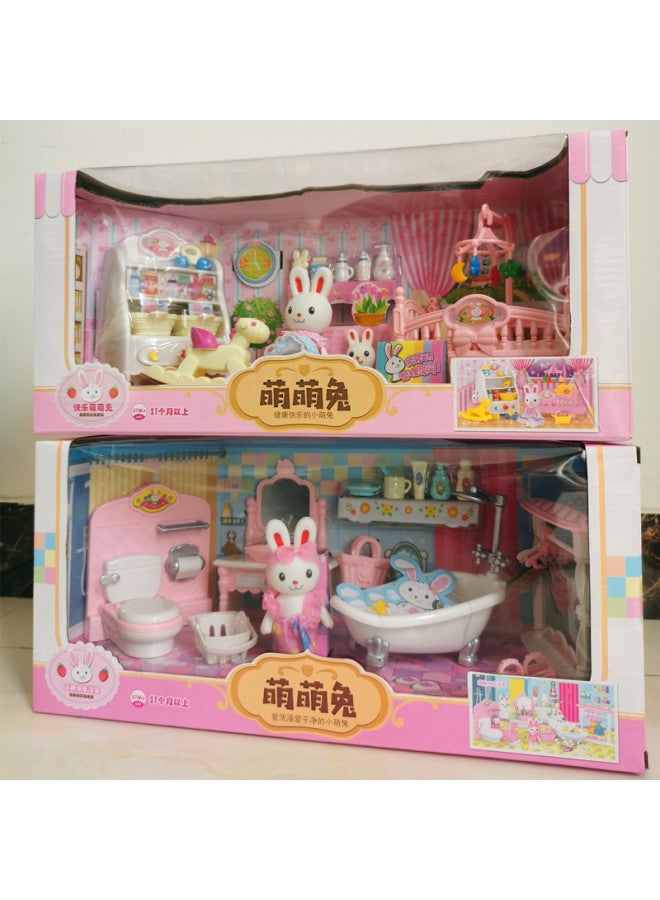 Princess Play House Toy Cartoon Pink Rabbit Bunny Bathroom Living Room Paradise Baby Girl Year Gift-Specifications:Cute Rabbit Happy Bathroom - Image 4