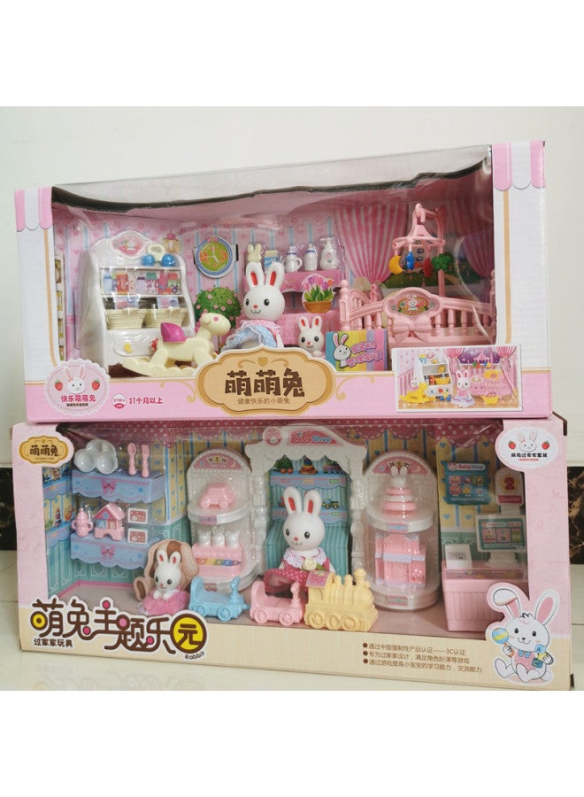 Princess Play House Toy Cartoon Pink Rabbit Bunny Bathroom Living Room Paradise Baby Girl Year Gift-Specifications:Cute Rabbit Happy Bathroom - Image 3