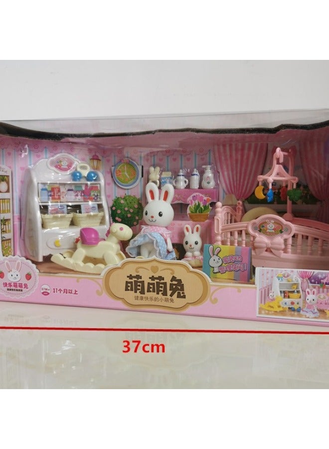 Princess Play House Toy Cartoon Pink Rabbit Bunny Bathroom Living Room Paradise Baby Girl Year Gift-Specifications:Cute Rabbit Happy Bathroom - Image 5