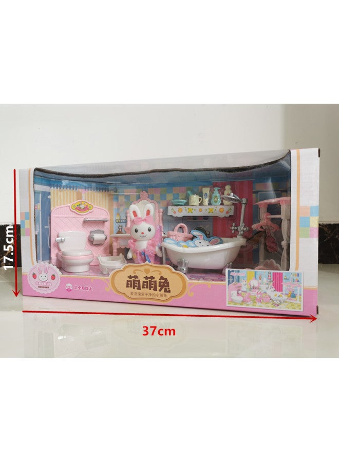 Princess Play House Toy Cartoon Pink Rabbit Bunny Bathroom Living Room Paradise Baby Girl Year Gift-Specifications:Cute Rabbit Happy Bathroom - Image 1