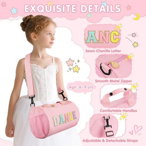 Iqimott Personalized Dance Duffel Bags for Girls 69 Cute Colorful Chenille Letter Dance Ballet Workout Bag Gifts for Teen Girls Waterproof Toddler Travel Weekender Duffel Bag with Adjustable StrapsPink - Image 3
