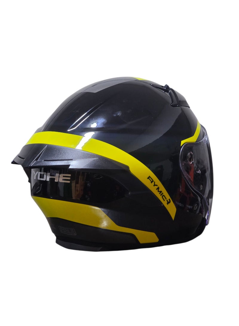 YOHE 878 Motorcycle Scooter Safety Helmet - Half Face Color Gloss Black Flou Yellow - Image 2