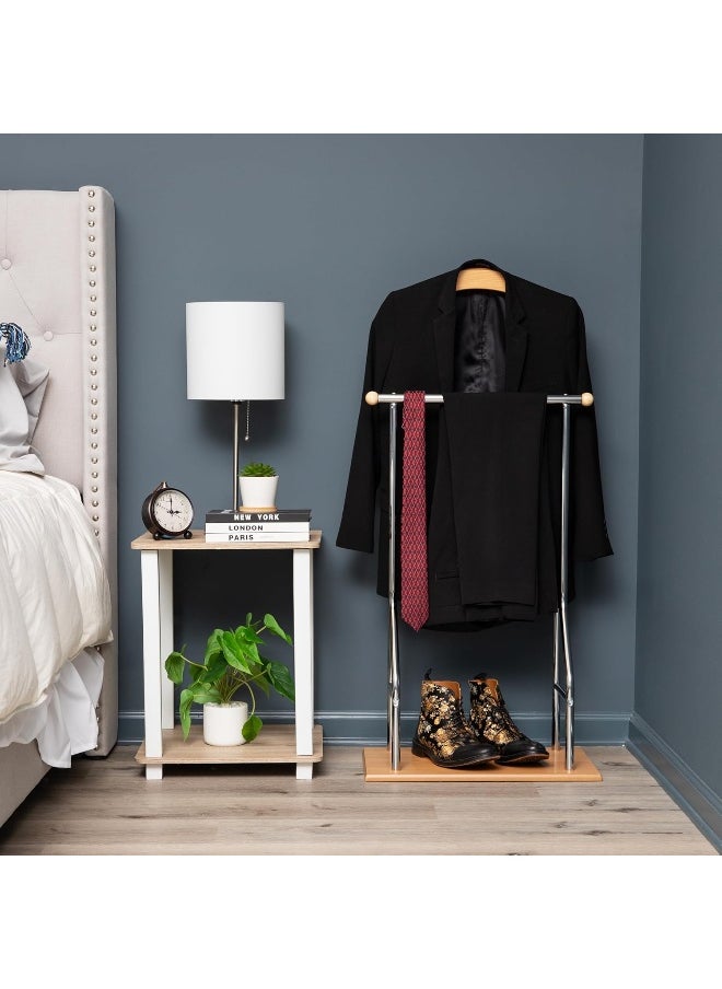 Mind Reader Valet Stand, Clothes Rack, Clothing Organizer, Jacket Hanger, Metal, Wood, Silver  - Image 3