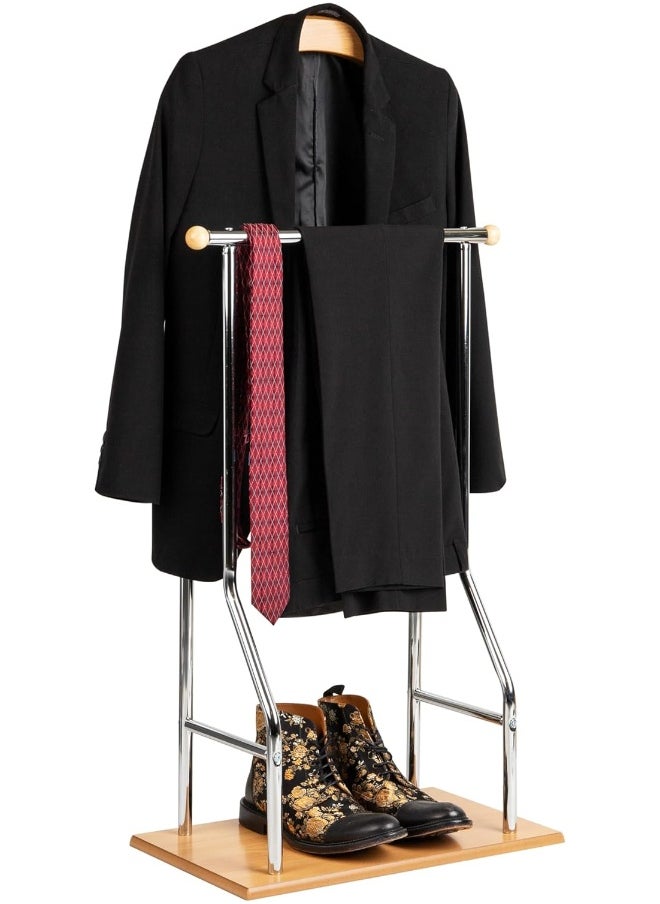 Mind Reader Valet Stand, Clothes Rack, Clothing Organizer, Jacket Hanger, Metal, Wood, Silver  - Image 2