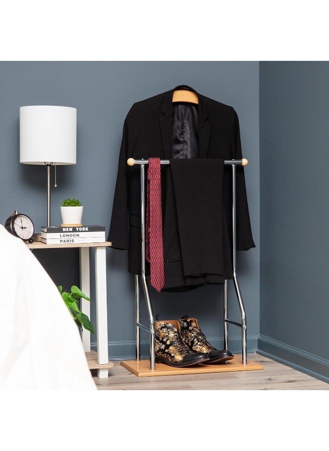 Mind Reader Valet Stand, Clothes Rack, Clothing Organizer, Jacket Hanger, Metal, Wood, Silver  - Image 1