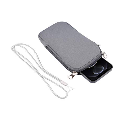 Jlyifan Neoprene Cell Phone Sleeve, Zip Wallet Pouch with Neck Strap for iPhone 17, 16, 16e, 15 15 Pro 14 14 Pro 13 12 Mini iPhone SE 3rd Gen iPhone X XS LG Aristo 5 4 3 (Gray) - Image 5