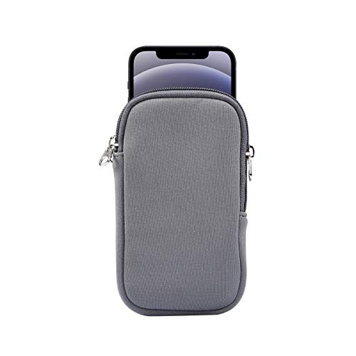 Jlyifan Neoprene Cell Phone Sleeve, Zip Wallet Pouch with Neck Strap for iPhone 17, 16, 16e, 15 15 Pro 14 14 Pro 13 12 Mini iPhone SE 3rd Gen iPhone X XS LG Aristo 5 4 3 (Gray) - Image 1