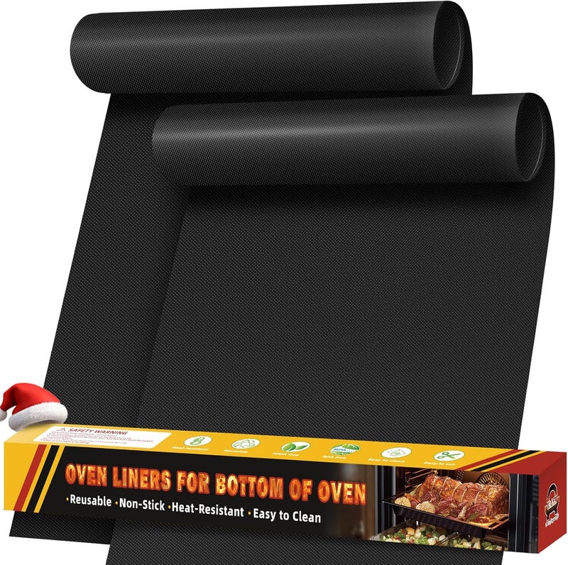 AZ 2 Pack Oven Liners for Bottom of Oven, 17"x25" Heavy Duty Non-Stick Oven Liner Mat, Reusable Heat Resistant Grill & Baking Mat, BPA/PFOA Free Roaster Liners, Fits Electric, Gas, Toaster Ovens (Black) - Image 1