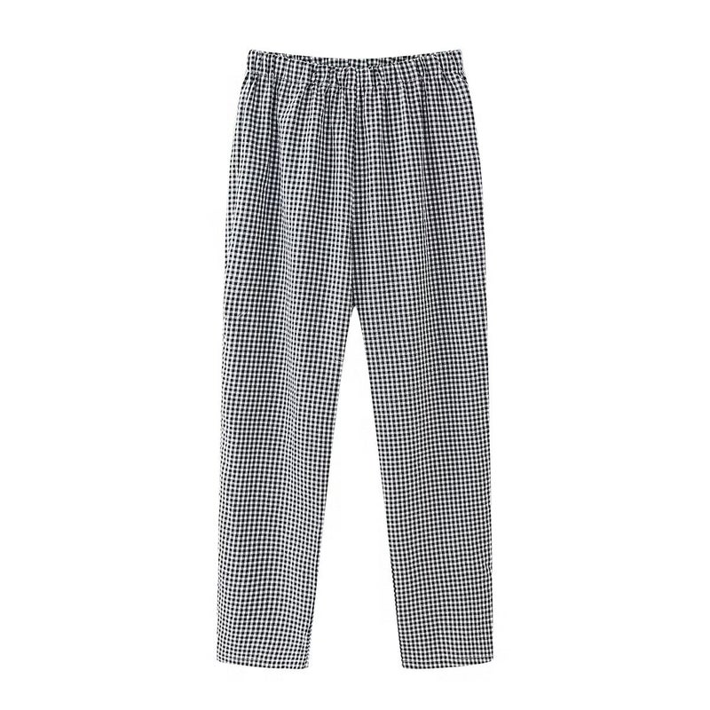 European and American style cross-border wholesale independent station 2024 spring and summer womens new V-neck casual check love webbing shirt blue trousers - Image 2