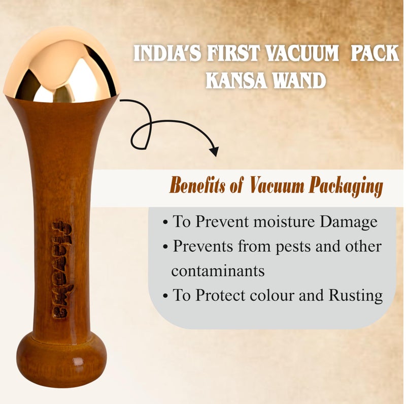 Flavoma Traditional Kansa Wand Massage Tool (4.5 cm Bronze) | Teak Wooden Handle With Small Bronze Metal Dome, Natural Brown | Massage for Back, Neck, Shoulders & Legs - Image 2
