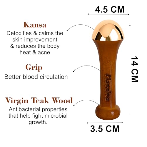 Flavoma Traditional Kansa Wand Massage Tool (4.5 cm Bronze) | Teak Wooden Handle With Small Bronze Metal Dome, Natural Brown | Massage for Back, Neck, Shoulders & Legs - Image 4