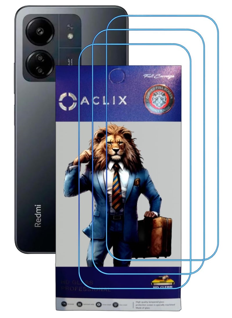 ACLIX 3 Pieces Antistatic ESD Dustproof Premium Quality High Definition Clear Tempered Glass Screen Protector Designed For Xiaomi Redmi 13C - Image 1