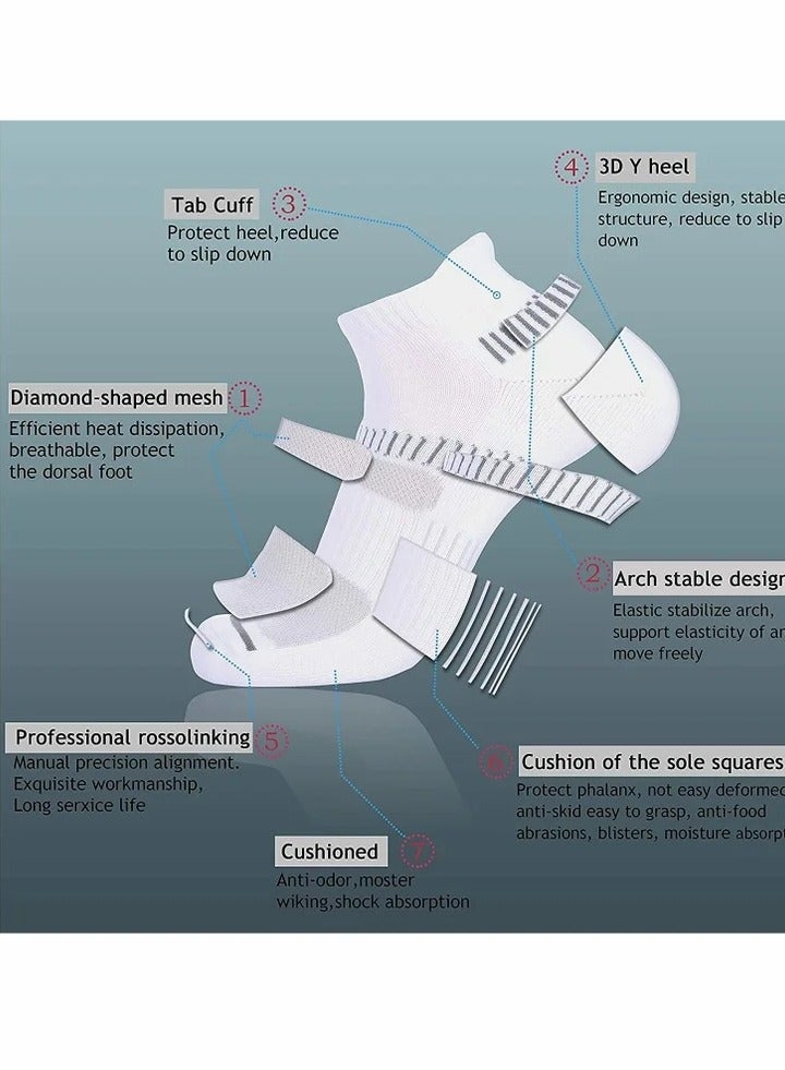 Mens Ankle Socks，Low Cut Athletic Tab Socks for Men Sport Comfort Cushion Athletic Cushioned Breathable Low Cut Tab (6 Pairs，White） - Image 4