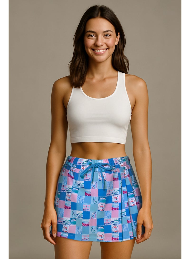 Anemoss Women’s Skort with Elastic Waist, Drawstring Fit, Marine Theme, Lightweight Stretchable Fabric Mini Skirt, Ideal Women Shorts for Summer, Made in Turkey - Image 1