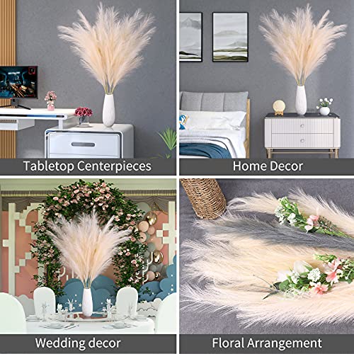 EVODIS Pampas Grass Decor Tall, 43"/110cm Faux Pampas Grass 6 Stems Large Pompass Grass Branches Tall Bulk Boho Flower Arrangement for Home Room Wedding Party Decor (Taupe) - Image 5