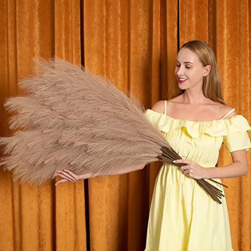 EVODIS Pampas Grass Decor Tall, 43"/110cm Faux Pampas Grass 6 Stems Large Pompass Grass Branches Tall Bulk Boho Flower Arrangement for Home Room Wedding Party Decor (Taupe) - Image 1