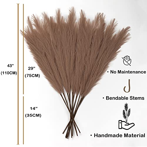 EVODIS Pampas Grass Decor Tall, 43"/110cm Faux Pampas Grass 6 Stems Large Pompass Grass Branches Tall Bulk Boho Flower Arrangement for Home Room Wedding Party Decor (Taupe) - Image 3