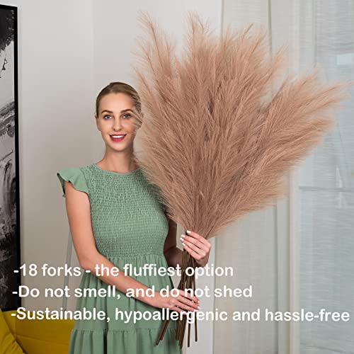 EVODIS Pampas Grass Decor Tall, 43"/110cm Faux Pampas Grass 6 Stems Large Pompass Grass Branches Tall Bulk Boho Flower Arrangement for Home Room Wedding Party Decor (Taupe) - Image 2