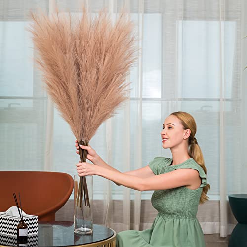 EVODIS Pampas Grass Decor Tall, 43"/110cm Faux Pampas Grass 6 Stems Large Pompass Grass Branches Tall Bulk Boho Flower Arrangement for Home Room Wedding Party Decor (Taupe) - Image 4