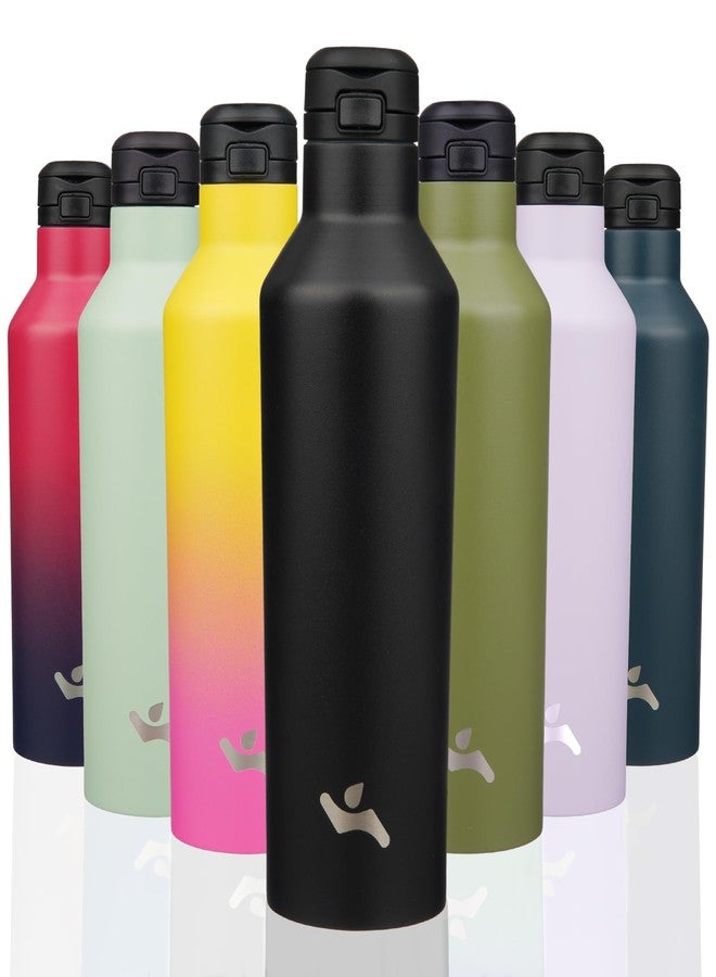 Konokyo Insulated Water Bottle with Straw,25 OZ Double Wall Vacuum Stainless Steel Water Flask with 2 Lids,Black - Image 1