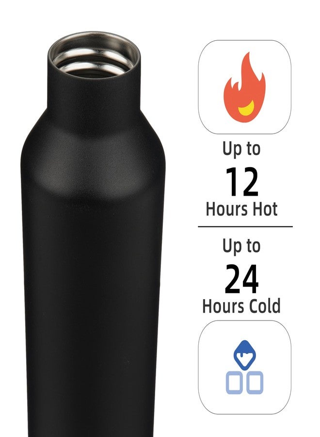 Konokyo Insulated Water Bottle with Straw,25 OZ Double Wall Vacuum Stainless Steel Water Flask with 2 Lids,Black - Image 2