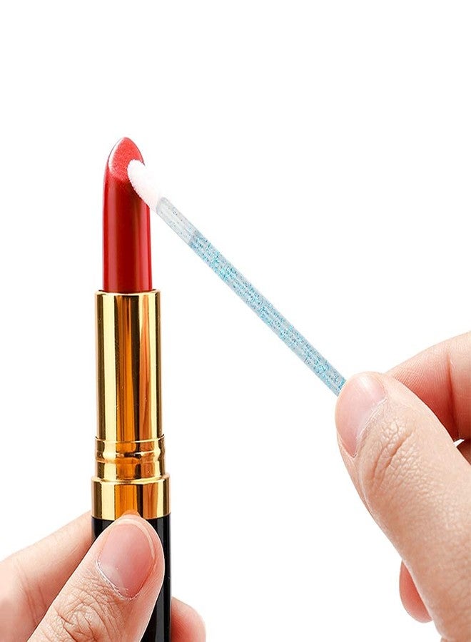 MyAoKuE-UP 300 PCS Lip Brushes Disposable Lip Gloss Wands Lipstick Applicator Makeup Tool, Crystal Blue Handle - Image 3