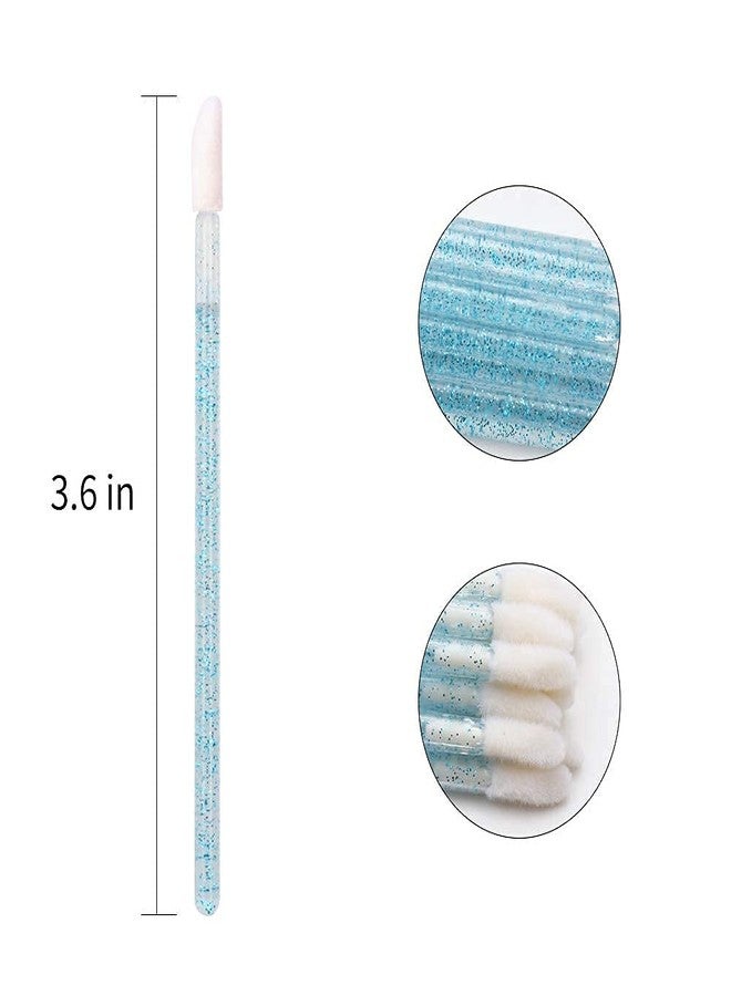 MyAoKuE-UP 300 PCS Lip Brushes Disposable Lip Gloss Wands Lipstick Applicator Makeup Tool, Crystal Blue Handle - Image 2