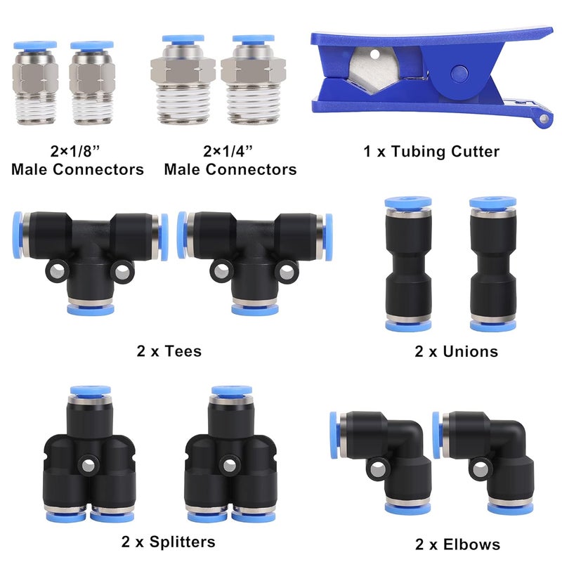 Hromee Air Line Tubing Kit, 5/32 Inch (3.97MM) OD x 32.8 Feet Polyurethane PU Tube and Push to Connect Fittings, 14 PCS Compressed Pipe and Accessories Kit - Image 2