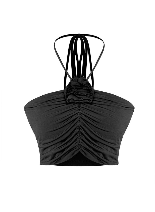 trendyol Black Rose Detail Crop Knitted Bustier - Image 1