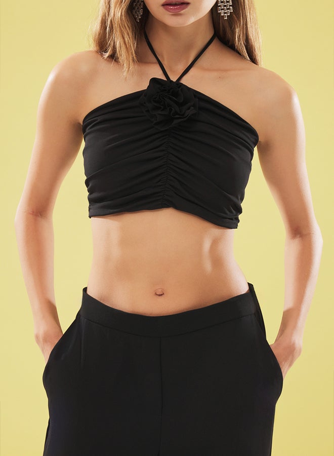 trendyol Black Rose Detail Crop Knitted Bustier - Image 2