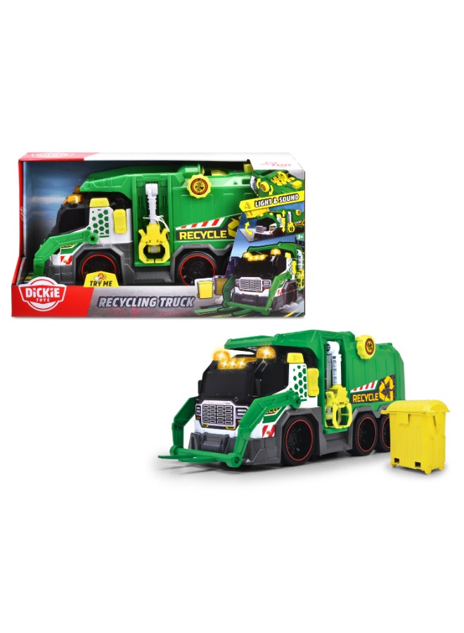 Dickie Item 203307001-Dickie Toys - Toy Garbage Truck with Many Functions (39 cm) - Large Toy Car for Children from 3 Years with Motorised Lifting Function, Grab Arm, Wheelie Bin, Light & Sound and Much More. Years 3+ - Image 1