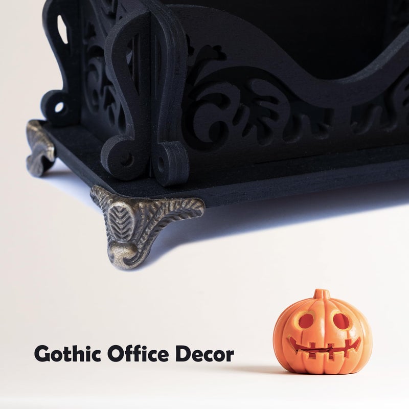 INSOVITA Small Wooden Business Card Holder - Black Gothic Business Card Stand for Office or Counter, Dark Academia, Goth, Witchy Decor and Aesthetic Desk Accessories - Image 4