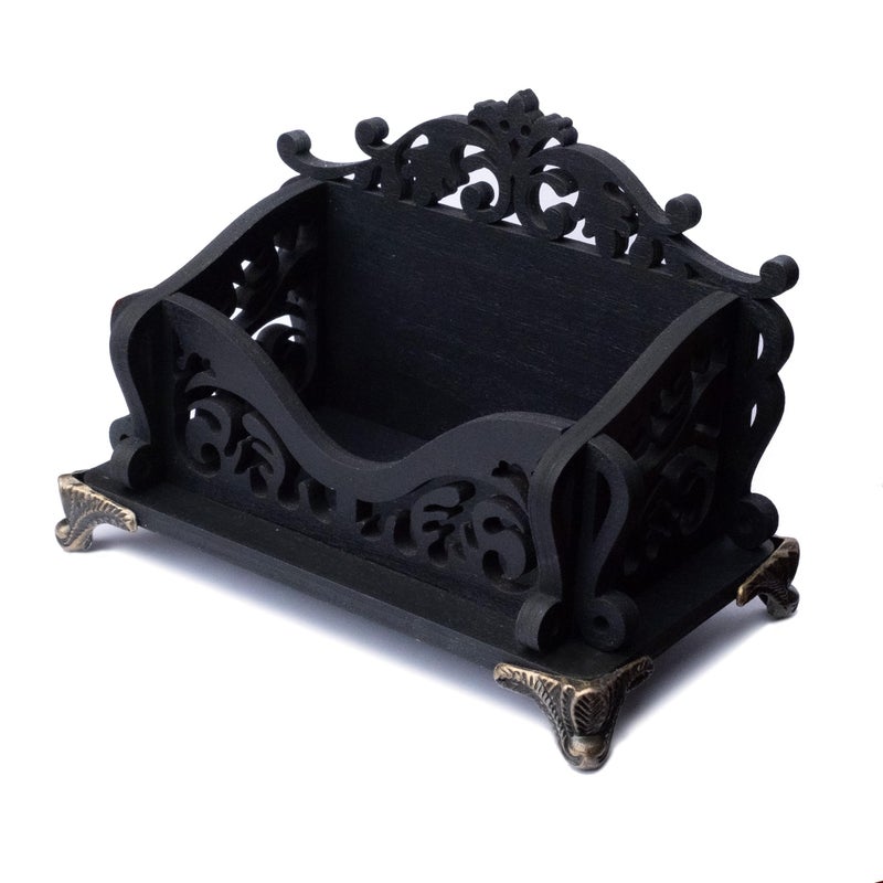 INSOVITA Small Wooden Business Card Holder - Black Gothic Business Card Stand for Office or Counter, Dark Academia, Goth, Witchy Decor and Aesthetic Desk Accessories - Image 2