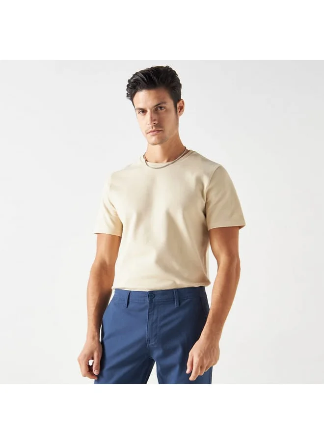 Iconic Iconic Textured Crew Neck T-shirt with Short Sleeves