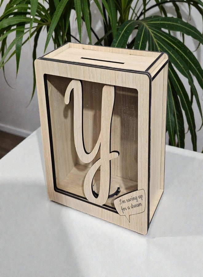 LACUM® Letter Piggy Bank - Custom Wooden Money Bank for Kids & Adults - Sunmica Coated Engineering Wood with Transparent Acrylic Front - Unique Gifts (Letter Y) - Image 2