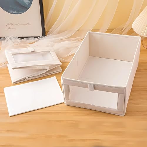 Gowloz Linen Storage Bins with Clear Window – Foldable Clothes Organizer Boxes for Wardrobe, Shelves & Home Storage – Breathable Fabric, Collapsible Design (Beige, Pack of 4) - Image 2