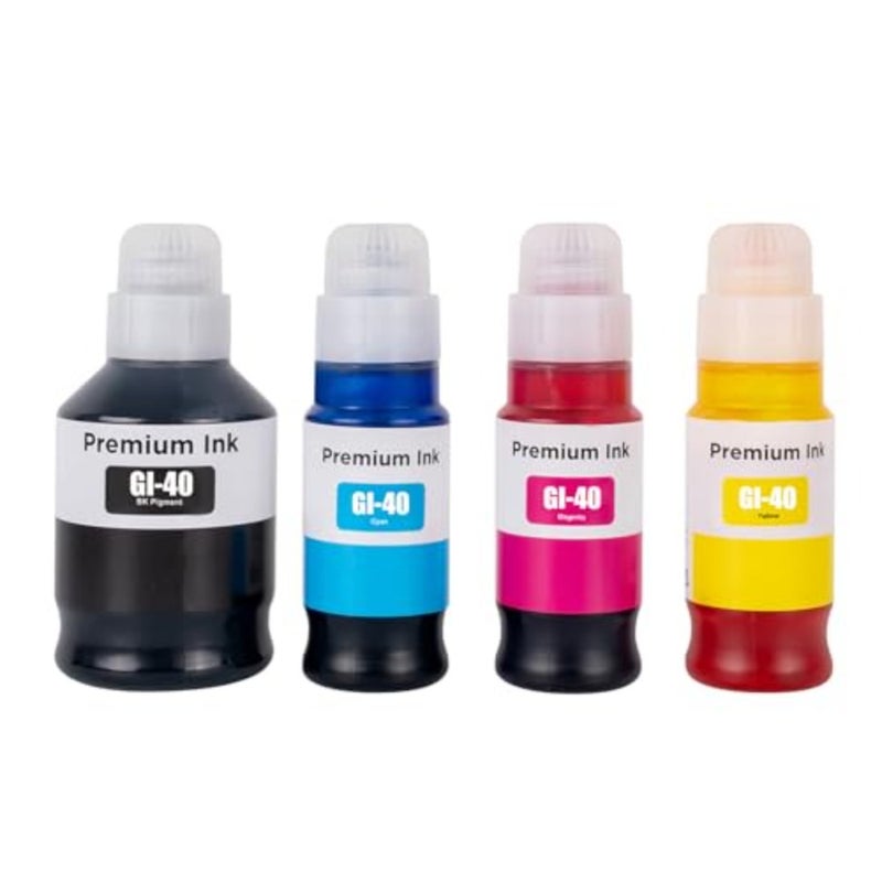 مجموعة حبر GI-40 4 ألوان متعددة لطابعة Canon GI-40 GI 40 متوافقة مع طابعة CANON PIXMA G6040 G5040 GM2040 G7040 GM4040 تطبع ما يصل إلى 8000 صفحة PigmentBlack سماوي أرجواني أصفر - Image 1