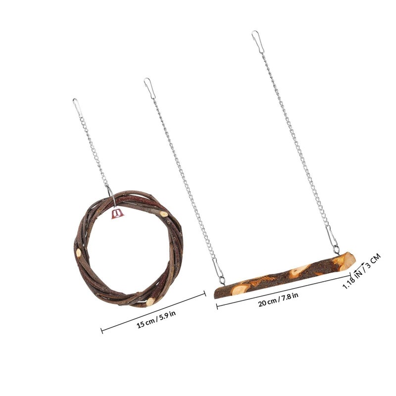 Natural Wood Bird Swing With Bell And Ring For Parakeets Cockatiels 2pc Set - Image 3