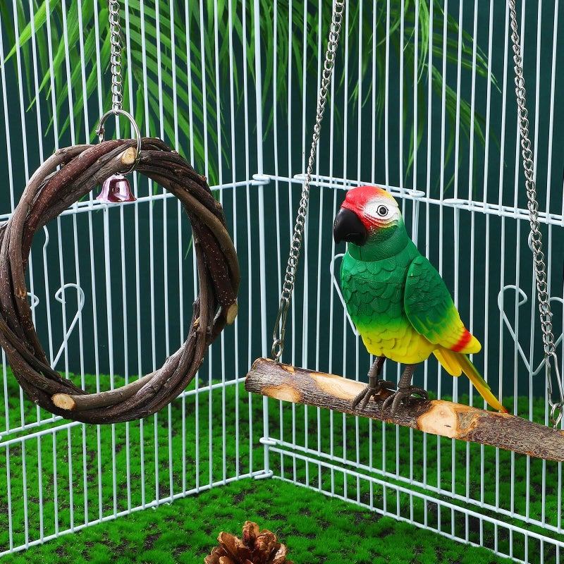 Natural Wood Bird Swing With Bell And Ring For Parakeets Cockatiels 2pc Set - Image 5