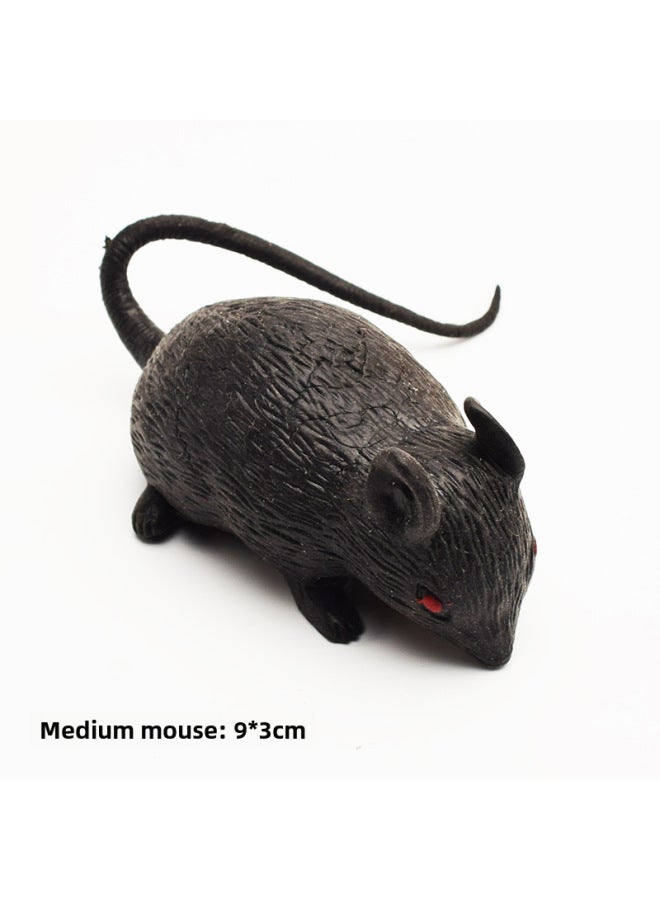 Realistic Mouse Model Plastic White Grey Black Mouse Props Teaching Tools Prank April Fool's Day Street Stall Toys-Color:Soft Rubber Medium Black Mouse  - Image 1