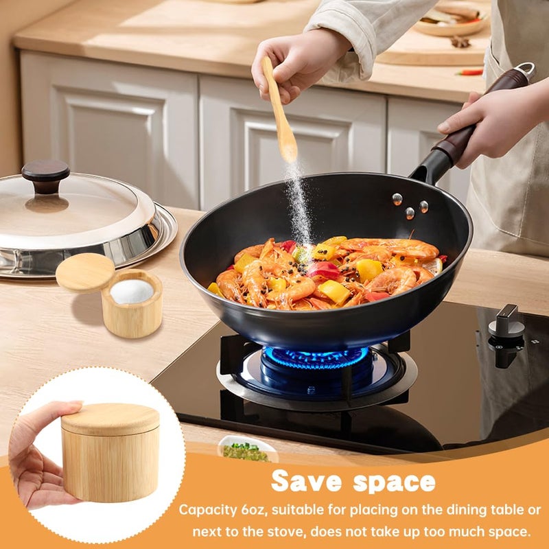 Loyanger Bamboo Salt Cellar with Built-in Spoon, Salt Container Sal-t Box Bowl with Magnetic Swivel Lid, Kitchen Spice Holder Saver Jar for Sal-t Pepper Seasonings(SIZE:6oz) - Image 5